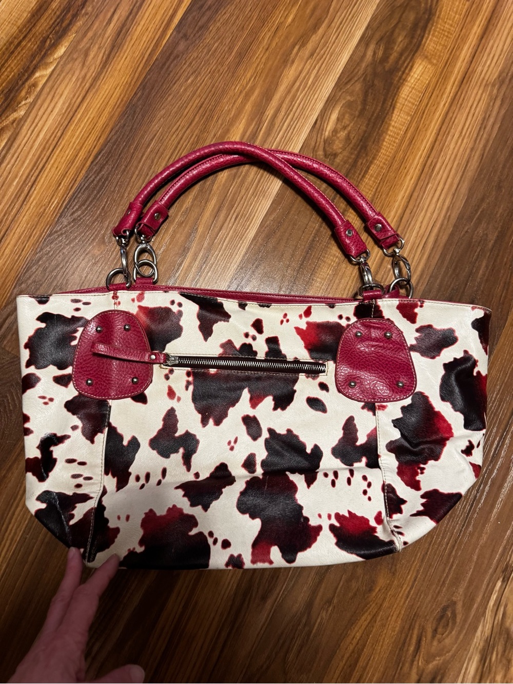Vintage Red and Black Cow Print Shoulder Bag - Picture 10 of 10